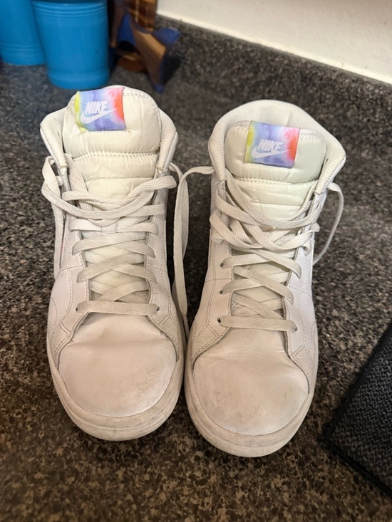 Nike White High-Top Sneakers with Pastel Rainbow Swoosh - Picture 4 of 6